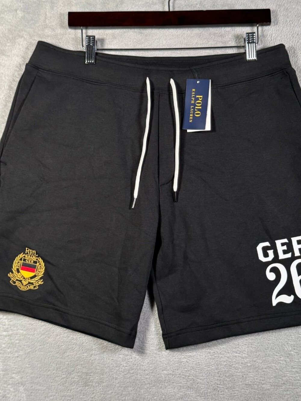 Polo Ralph Lauren Shorts Mens L Black Germany Double Knit Flag GER 26